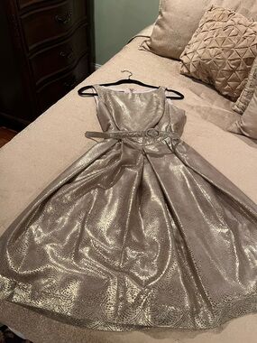 Muse Metallic Gold Fit-and-Flare Party Dress with Belt with pockets